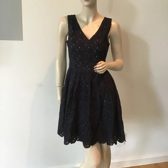 Karl Lagerfeld | Dresses | Karl Lagerfeld Navy Blue Embroidered Floral Lace  Fit And Flare Dress S 4 | Poshmark
